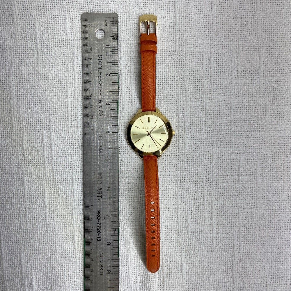Michael Kors MK2275 Slim Runway Gold-tone Orange Leather Strap Women's Watch - Picture 5 of 12